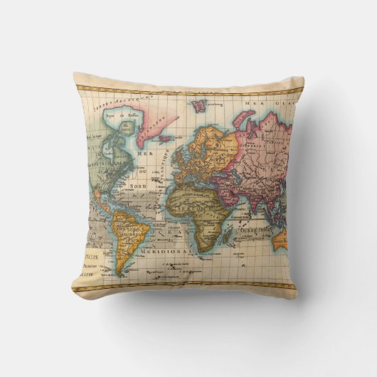 世界地図 1780 Bonne アンティーク プラニスフィア クッション (正面)
