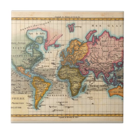 世界地図 1780 Bonne アンティーク プラニスフィア タイル (正面)