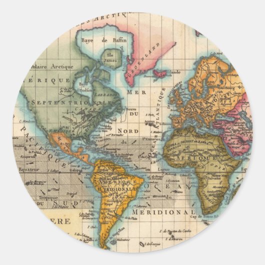 世界地図 1780 Bonne アンティーク プラニスフィア ラウンドシール (正面)