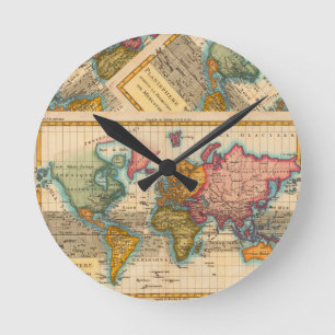 世界地図 1780 Bonne アンティーク プラニスフィア ラウンド壁時計