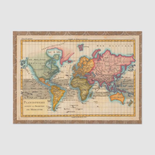 世界地図 1780 Bonne アンティーク プラニスフィア 薄葉紙 (正面)