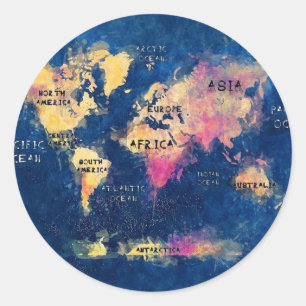 世界地図OCEANSと大陸 ラウンドシール