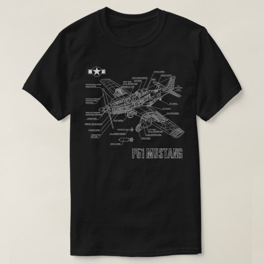 世界大戦2アメリカP51マスタングファイター飛行機blu Tシャツ (デザイン正面)