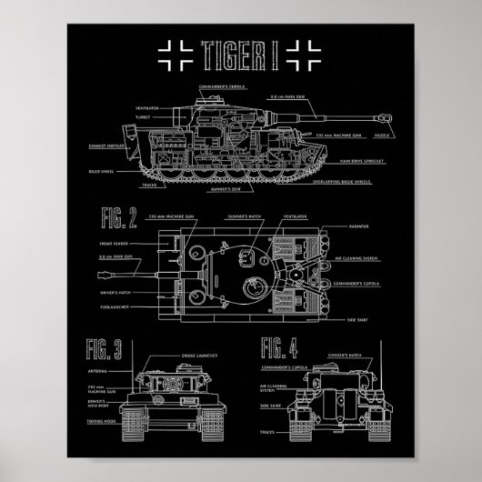 世界大戦2ドイツ戦車タイガーIエンジニアリングブルーパー ポスター (正面)