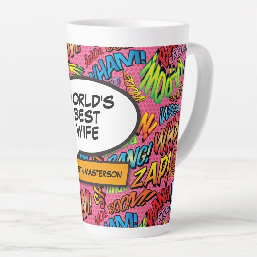 世界妻最高の名おもしろいレトロ漫画本 カフェラテマグ (右アングル)