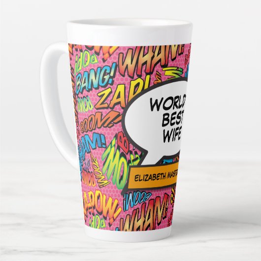 世界妻最高の名おもしろいレトロ漫画本 カフェラテマグ (左アングル)