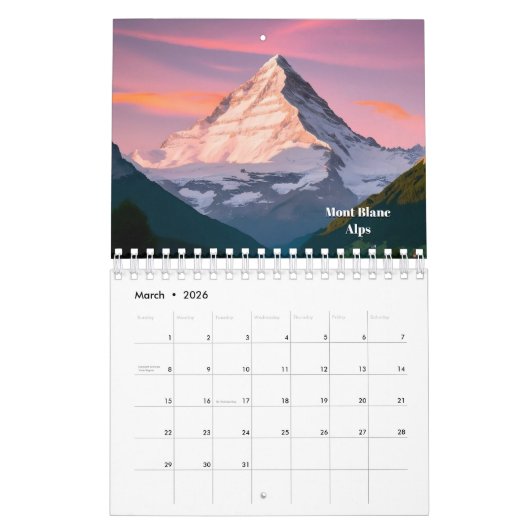 世界威厳のあるの山々 カレンダー (3月 2026)