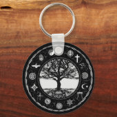 世界宗教白黒樹 キーホルダー (正面)