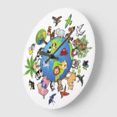 世界平和のための動物-円形の時計 ラージ壁時計 (傾斜)