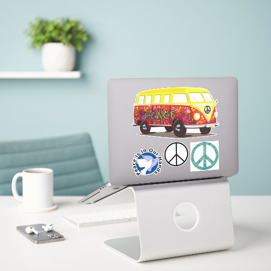 世界平和のシール シール (デスク上のノートパソコン)