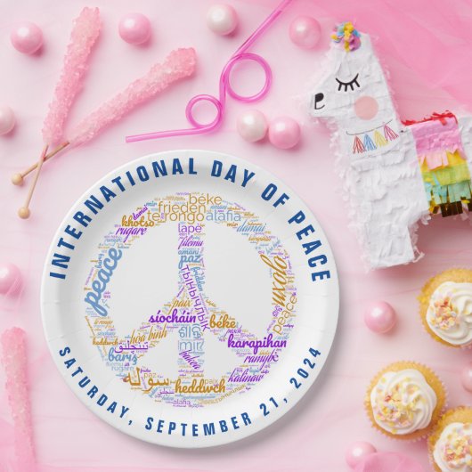 世界平和の日の平和の標識ワードクラウド ペーパープレート (パーティー)
