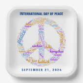 世界平和の日の平和の標識ワードクラウド ペーパープレート (正面)