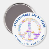 世界平和の日の平和の標識ワードクラウド マグネット (正面/裏面)