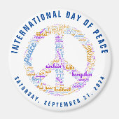 世界平和の日の平和の標識ワードクラウド マグネット (正面)