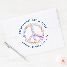 世界平和の日の平和の標識ワードクラウド ラウンドシール