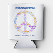 世界平和の日の平和の標識ワードクラウド 缶クーラー (正面)
