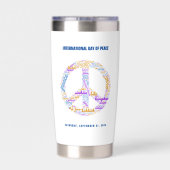 世界平和の日 ピースサイン ワードクラウド ボトル 保温保冷タンブラー (背面)