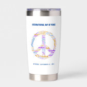 世界平和の日 ピースサイン ワードクラウド ボトル 保温保冷タンブラー (正面)