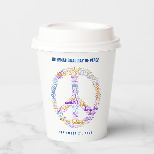 世界平和の日 ピースサイン ワードクラウド 紙コップ (正面)