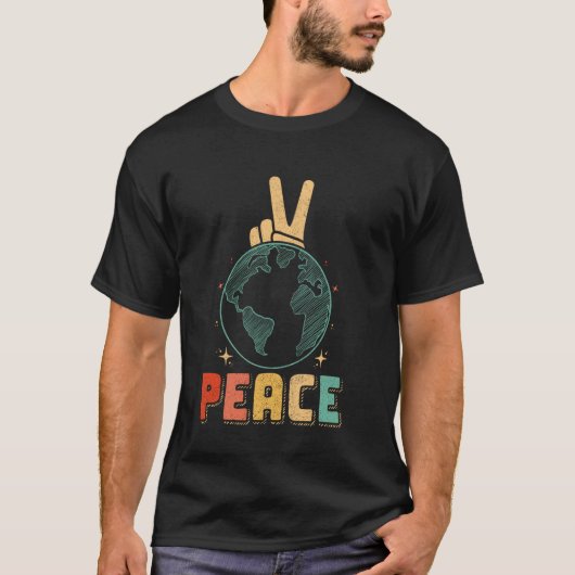 世界平和地球の日ヴィンテージお祝い平和 Tシャツ (正面)