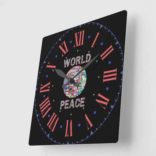 世界平和旗コレクションローマ数字 スクエア壁時計 (傾斜)