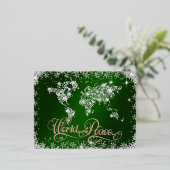 世界平和 エメラルドグリーンとダイヤモンド 箔シーズンポストカード (立ち正面)