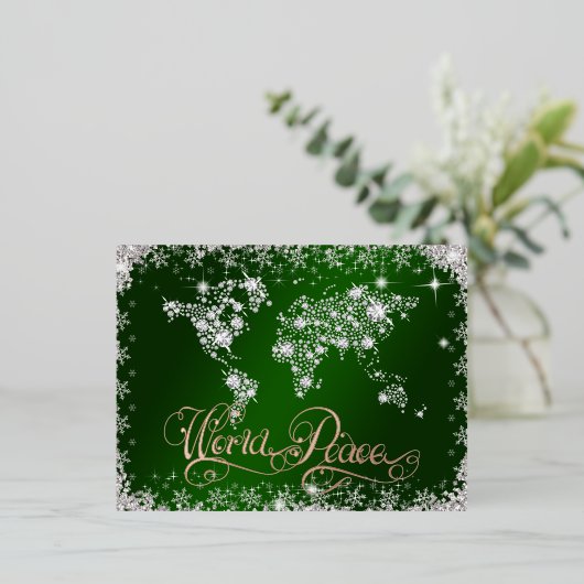 世界平和 エメラルドグリーンとダイヤモンド 箔シーズンポストカード (立ち正面)