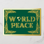 世界平和、地球、緑、金ゴールド 箔シーズンカード (正面)