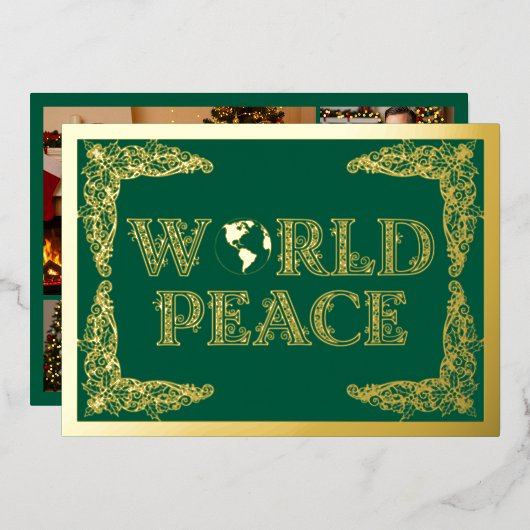 世界平和、地球、緑、金ゴールド 箔シーズンカード (正面/裏面)