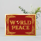 世界平和，惑星地球，赤，金ゴールド 箔シーズンカード (立ち正面)