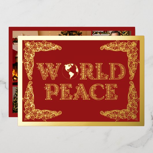 世界平和，惑星地球，赤，金ゴールド 箔シーズンカード (正面/裏面)
