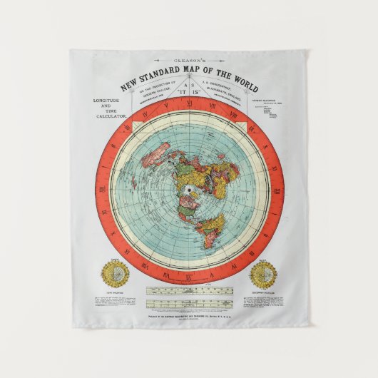 世界平地の地球の新しい標準地図 タペストリー (正面)