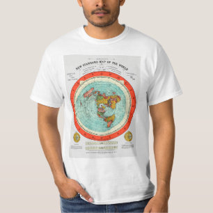 世界平坦地球地球地球の新しい標準地図 Tシャツ