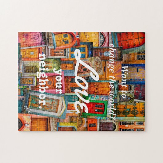 世界愛をあなたの隣のユニークなドア変えて下さい ジグソーパズル (横)