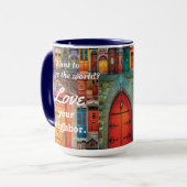 世界愛をあなたの隣のユニークなドア変えて下さい マグカップ (正面左)