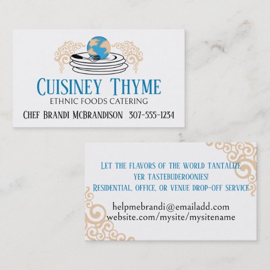 世界料理シェフケータリングフードビジネスカード 名刺 (正面/裏面)