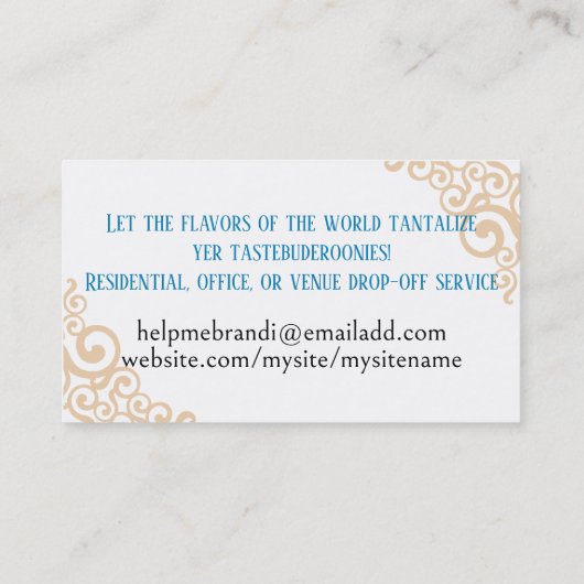 世界料理シェフケータリングフードビジネスカード 名刺 (裏面)