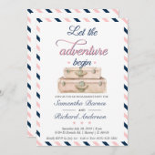 世界旅行エンゲージメントスーツケースアドベンチャーネイビー 招待状 (正面/裏面)