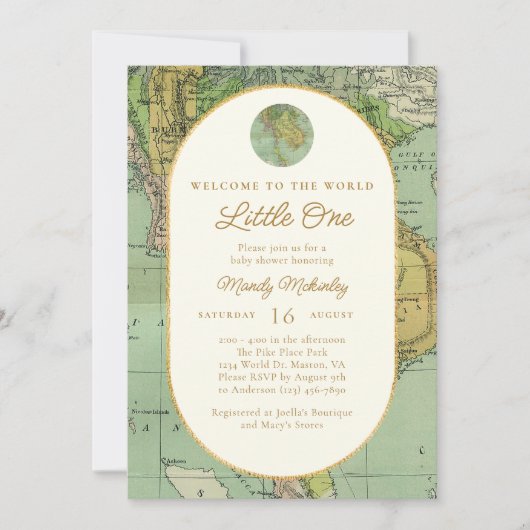 世界旅行ベビーシャワーへようこそ 招待状 (正面)