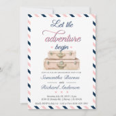 世界旅行婚約スーツケース冒険海軍 招待状 (正面)