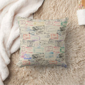 世界旅行者のパスポートのスタンプパターン クッション (ブランケット)