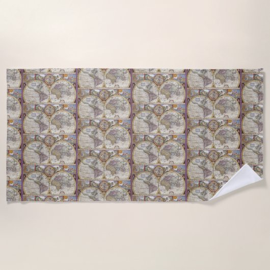 世界旅行者のヴィンテージの地図Thunder_Cove ビーチタオル (正面)