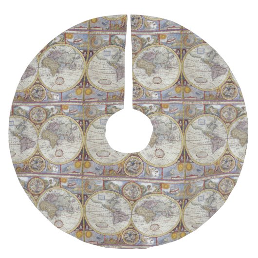 世界旅行者のヴィンテージの地図Thunder_Cove ブラッシュドポリエステルツリースカート (正面)