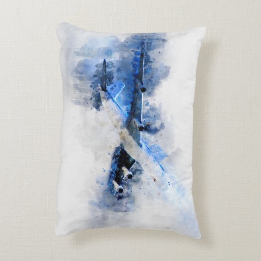 世界旅行者の水彩画の飛行機旅行飛行機 アクセントクッション (裏面(縦))
