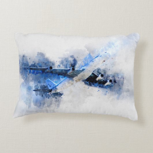 世界旅行者の水彩画の飛行機旅行飛行機 アクセントクッション (裏面)