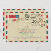 世界旅行者の航空郵便|のブライダルシャワー 招待状 (正面/裏面)