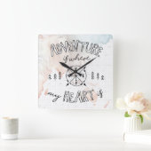 世界旅行者|の冒険は私のハートがあるところにです スクエア壁時計 (ホーム)