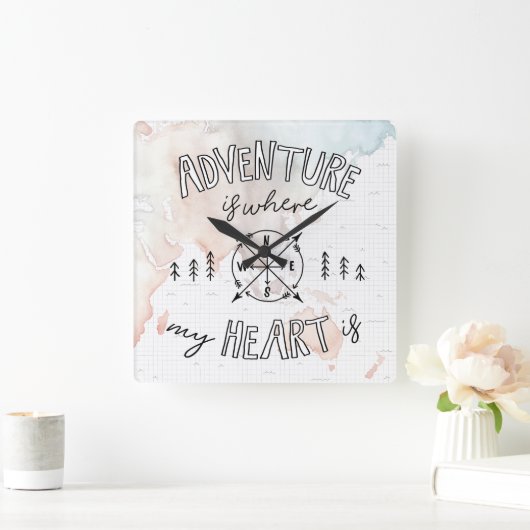 世界旅行者|の冒険は私のハートがあるところにです スクエア壁時計 (ホーム)