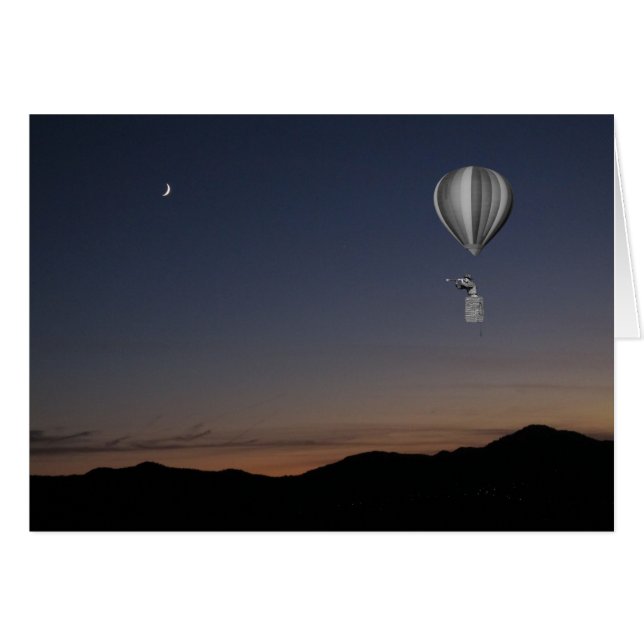 世界旅行者。熱気球、日没、月 (正面横)