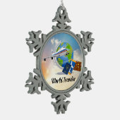 世界旅行者--詰められる行くためにデザイン2用意すれば スノーフレークピューターオーナメント (左)